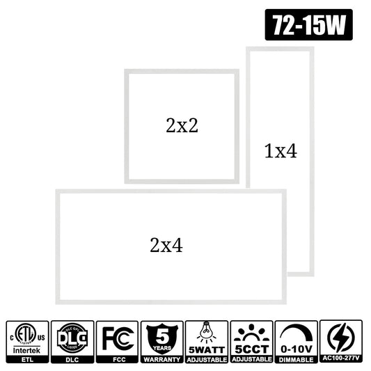 4-Pack LED Flat Panel Ceiling Lights – 5WATT, 5CCT Selectable, Dimmable, 120-277V – DLC, ETL, FCC Certified