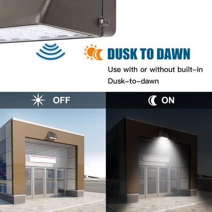 SHL 70W LED Full Cutoff Wall Pack Light With Photocell 120-277V 4Power 3CCT Tunable 10200LM IP65 Wallpack Glass Cover