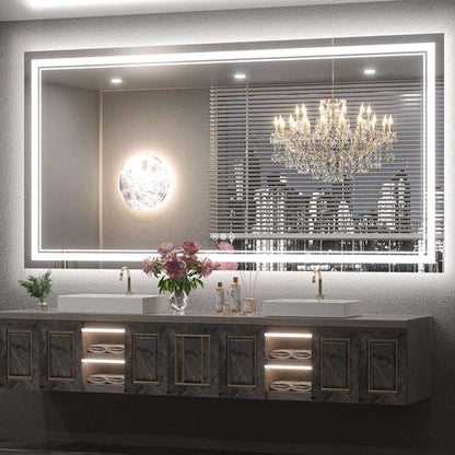 SHL Series 3-Color Frontlit and Backlit Double Lights LED Bathroom Mirror