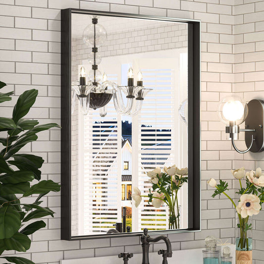 SHL Right Angle Metal Frame Wall Mounted Decorative Rectangle Vanity Mirror