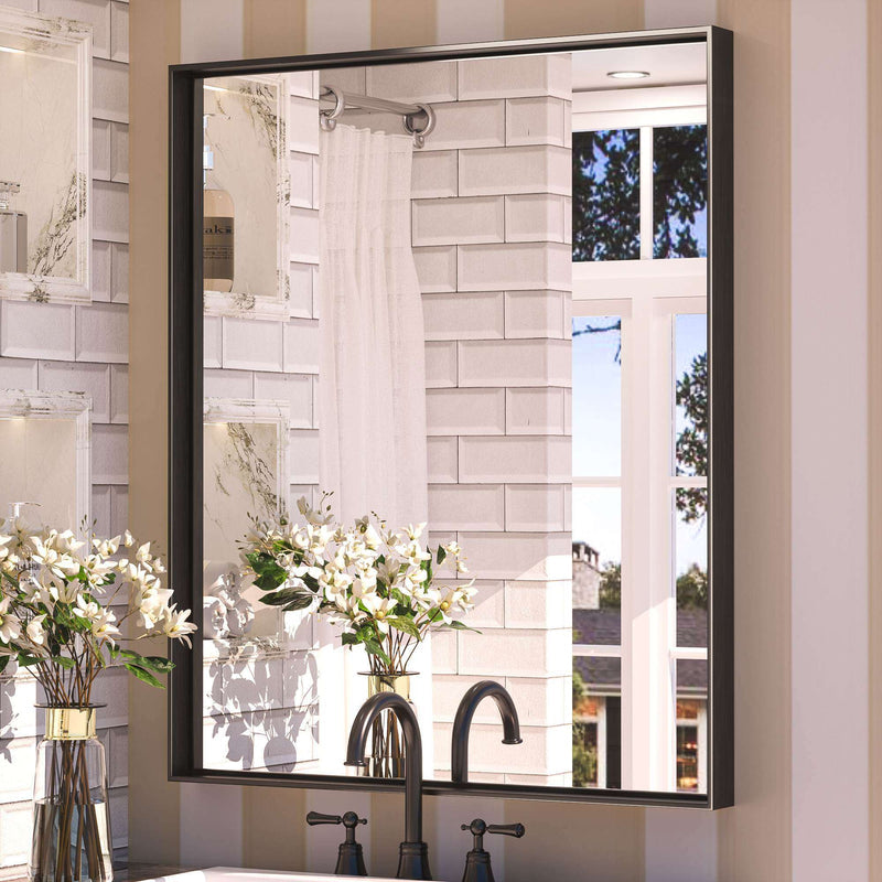 SHL Right Angle Metal Frame Wall Mounted Decorative Rectangle Vanity Mirror