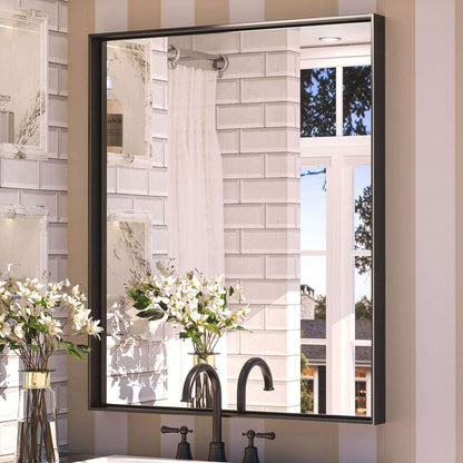 SHL Right Angle Metal Frame Wall Mounted Decorative Rectangle Vanity Mirror