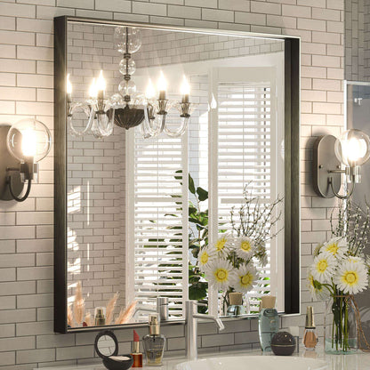 SHL Right Angle Metal Frame Wall Mounted Decorative Rectangle Vanity Mirror