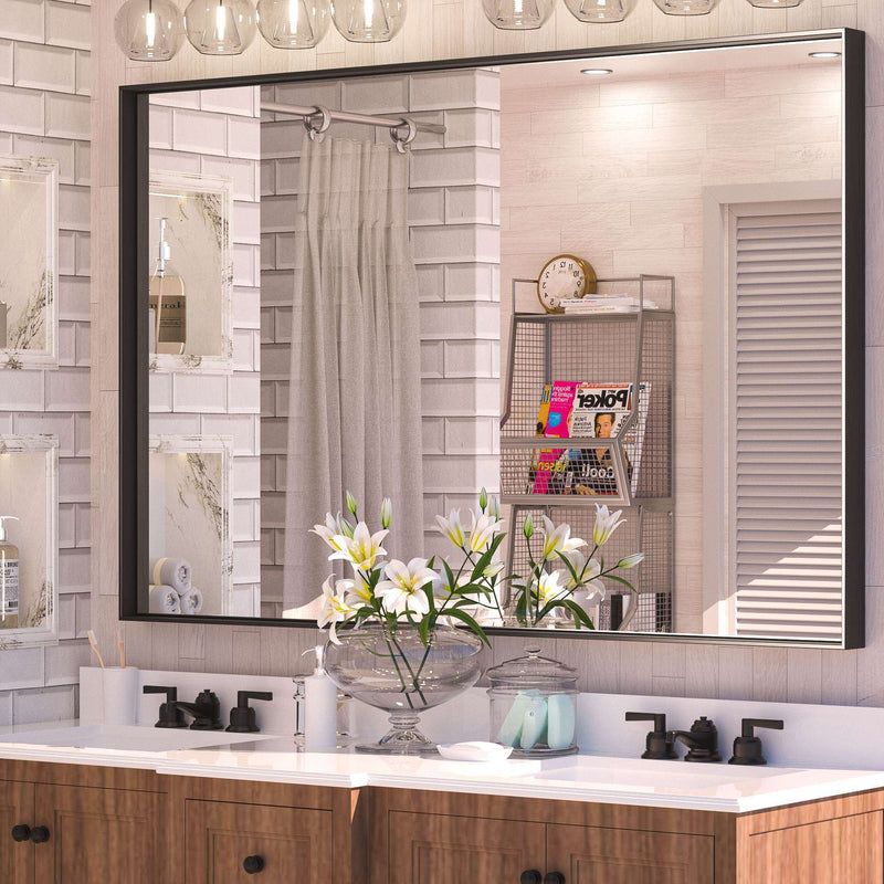 SHL Right Angle Metal Frame Wall Mounted Decorative Rectangle Vanity Mirror