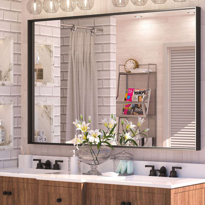 SHL Right Angle Metal Frame Wall Mounted Decorative Rectangle Vanity Mirror