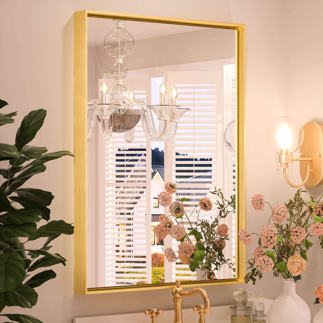 SHL Right Angle Metal Frame Wall Mounted Decorative Rectangle Vanity Mirror