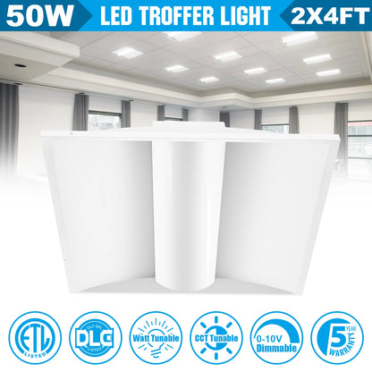 4-Pack LED Troffer Lights&nbsp; – ETL DLC Certified – Office &amp; Commercial Ceiling Panel Light Fixture