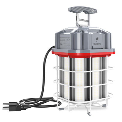 SHL 80W LED Temporary Work Light – 11,600 Lumens | 5000K | 10ft Cord | Stainless Steel Guard & Hook