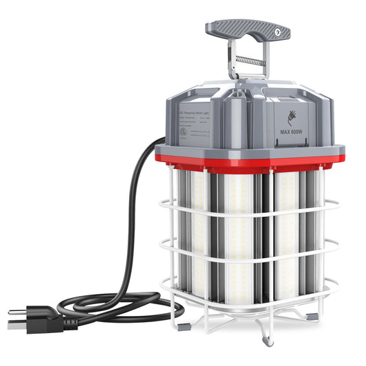 SHL 80W LED Temporary Work Light – 11,600 Lumens | 5000K | 10ft Cord | Stainless Steel Guard & Hook