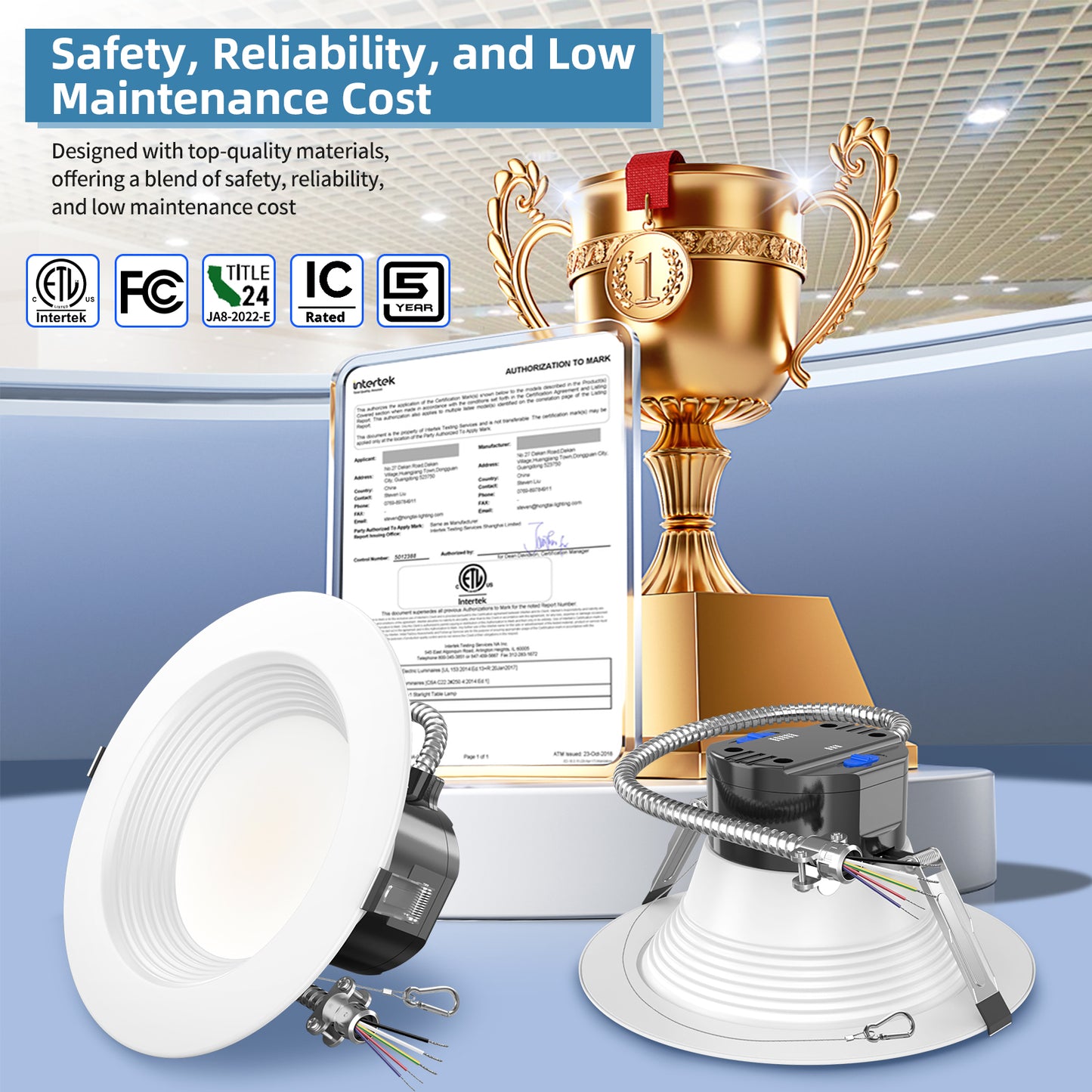 SHL 4 Pack 10' Inch Recessed LED Commercial Downlight Wattage Adjustable 40W/30W/20W 5CCT TUNABLE Max 5000K 120-347VAC 0-10V Dimmable LED Fixture