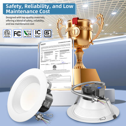 SHL 4 Pack 10' Inch Recessed LED Commercial Downlight Wattage Adjustable 40W/30W/20W 5CCT TUNABLE Max 5000K 120-347VAC 0-10V Dimmable LED Fixture