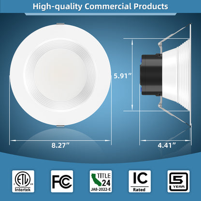 SHL6 Pack 6' Inch Recessed LED Commercial Downlight Wattage Adjustable 27W/19W/13W 5CCT TUNABLE Max 5000K 120-347VAC 0-10V Dimmable LED Fixture