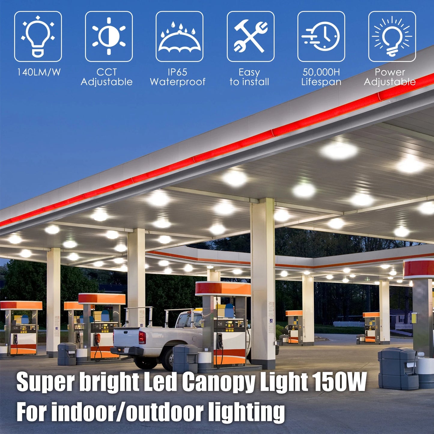SHL 150W LED Canopy Light UL DLC Certified CCT Wattage Adjustable IP65