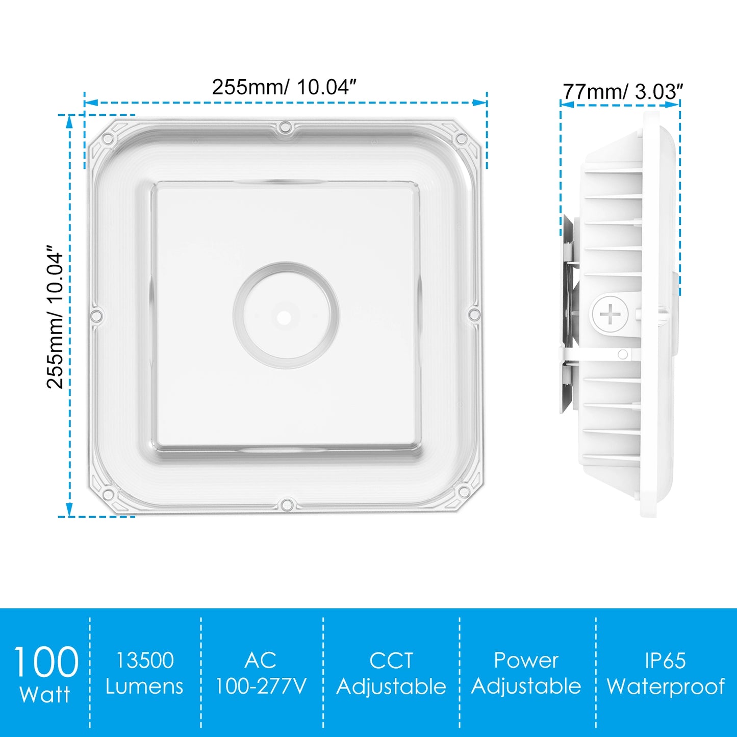 SHL 100W LED Canopy Light ETL DLC Certified CCT Wattage Adjustable IP65