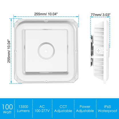SHL 100W LED Canopy Light ETL DLC Certified CCT Wattage Adjustable IP65