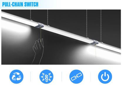 SHL 120W Linkable LED Shop Light 4FT 16800LM 5000K With Plug 120V±10% ON/Off Pull Chain Suspended & Flush Mount