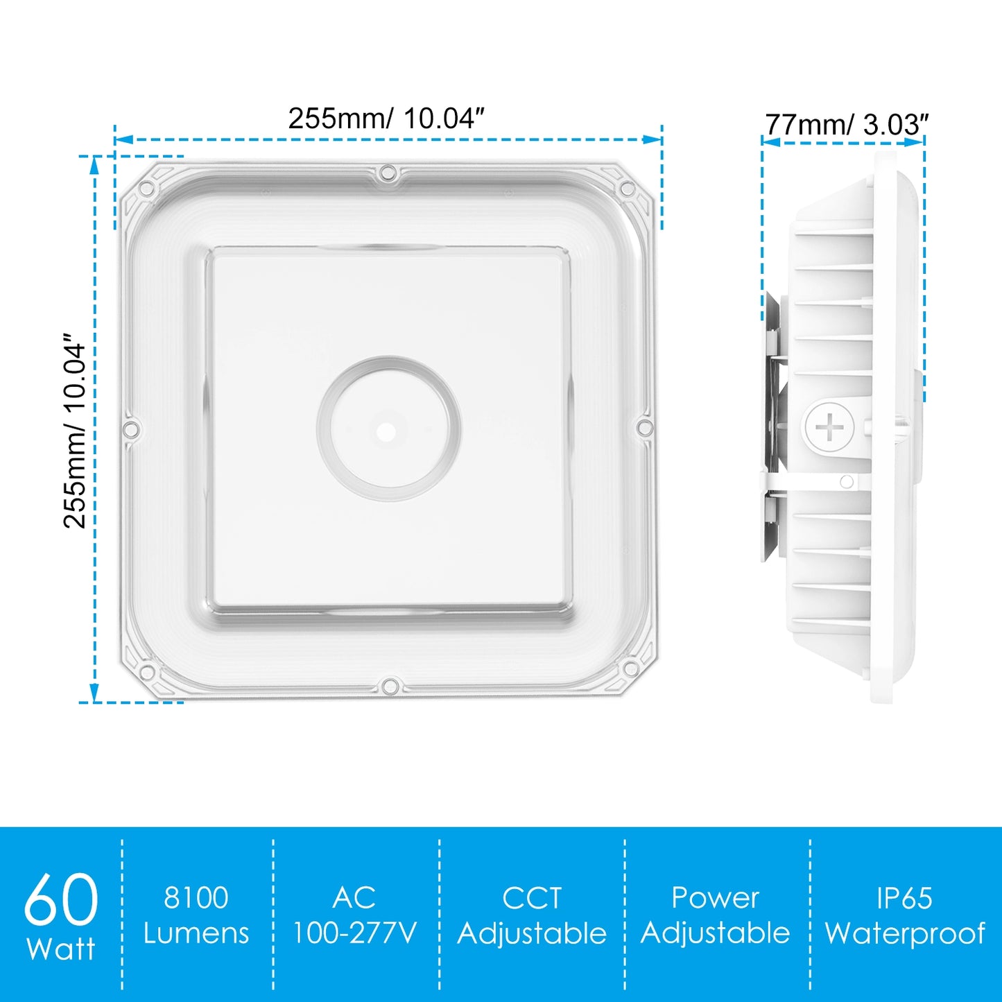 SHL 60W LED Canopy Light ETL DLC Certified CCT Wattage Adjustable IP65