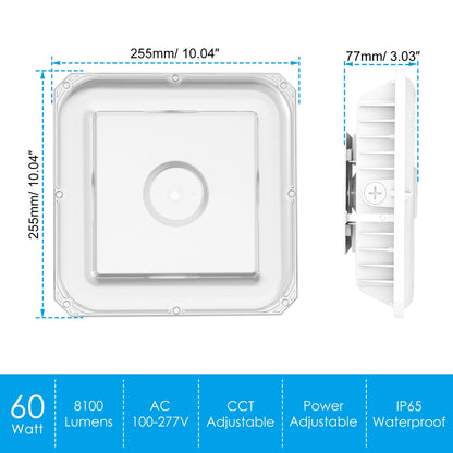 SHL 60W LED Canopy Light ETL DLC Certified CCT Wattage Adjustable IP65