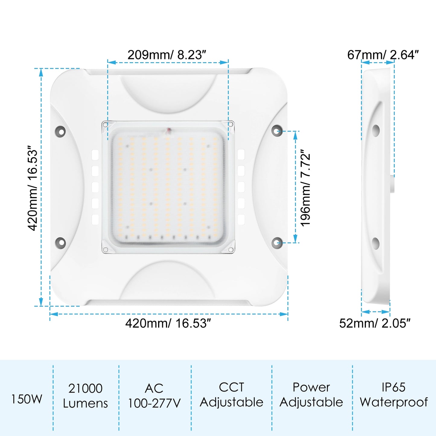 SHL 150W LED Canopy Light UL DLC Certified CCT Wattage Adjustable IP65