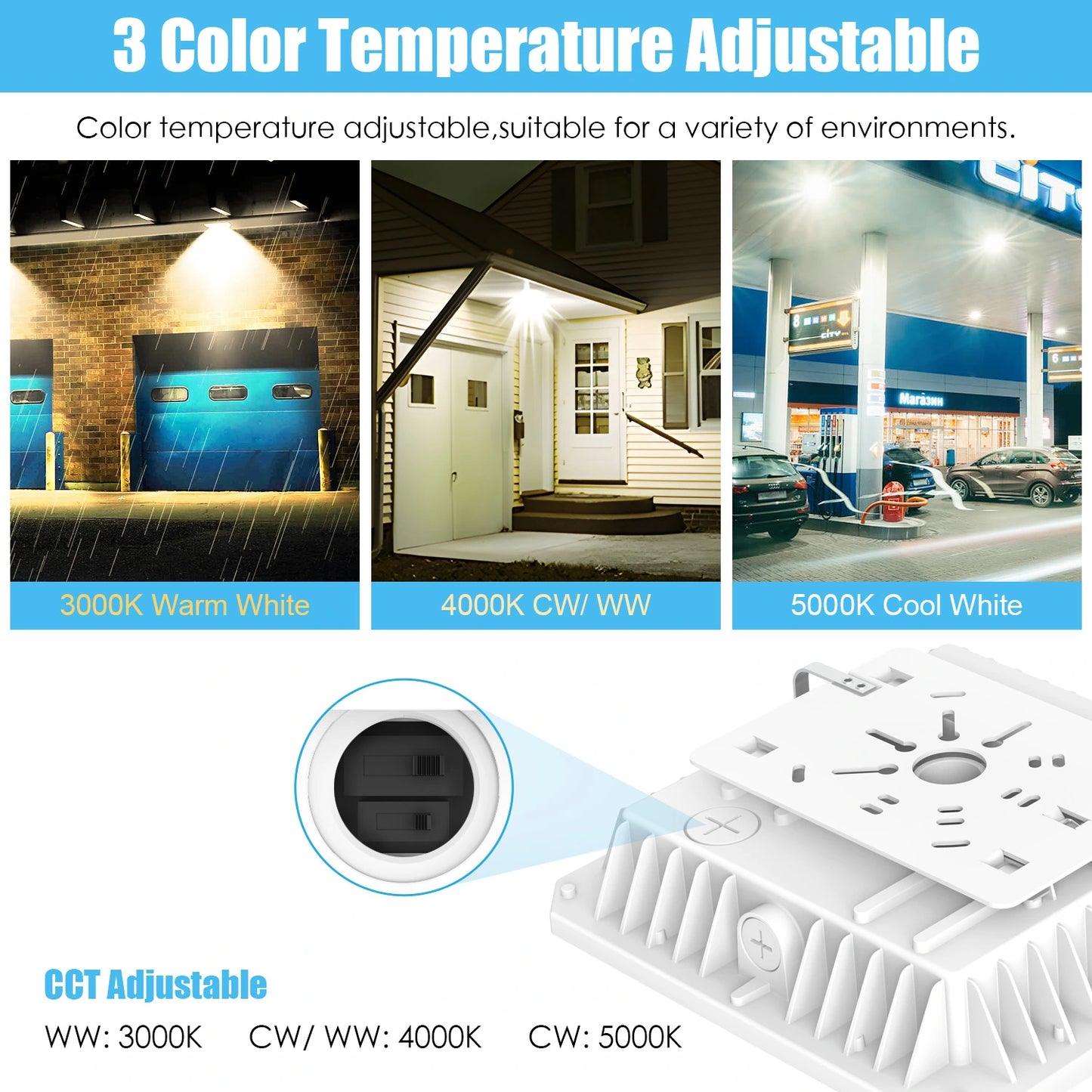 SHL 100W LED Canopy Light ETL DLC Certified CCT Wattage Adjustable IP65