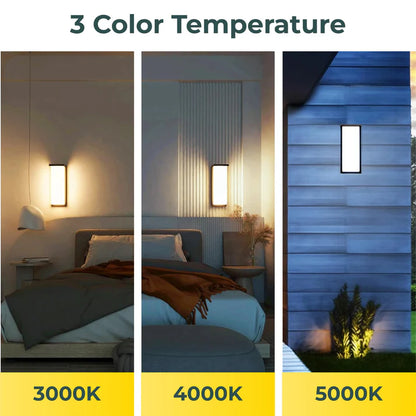 LED Outdoor Wall Sconce – 18W/20W/22W Selectable, 3000K/4000K/5000K CCT Tunable – Black Finish – Weatherproof Exterior Light with 3-Year Warranty